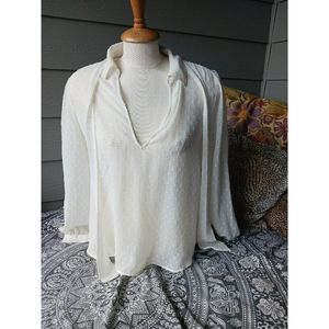 Avec les filles transparent sheer White long sleeve blouse poet shabby chic